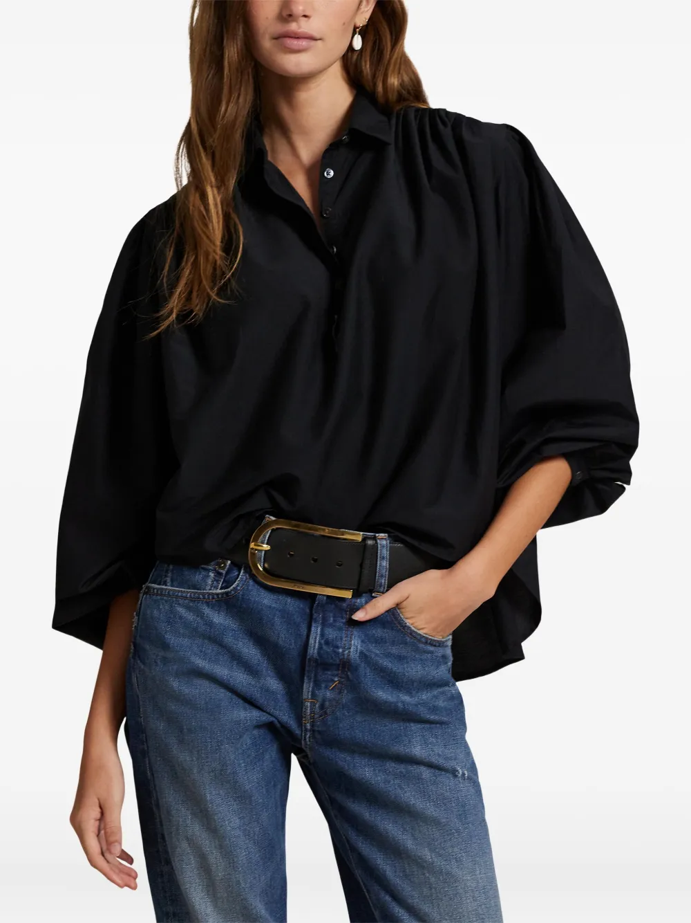 Polo Ralph Lauren Button-up blouse met pofmouwen Zwart