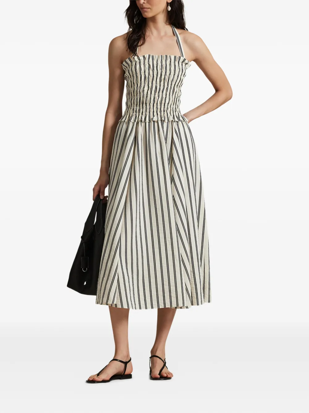 Polo Ralph Lauren Silk-blend A-line Midi Dress In Neutral