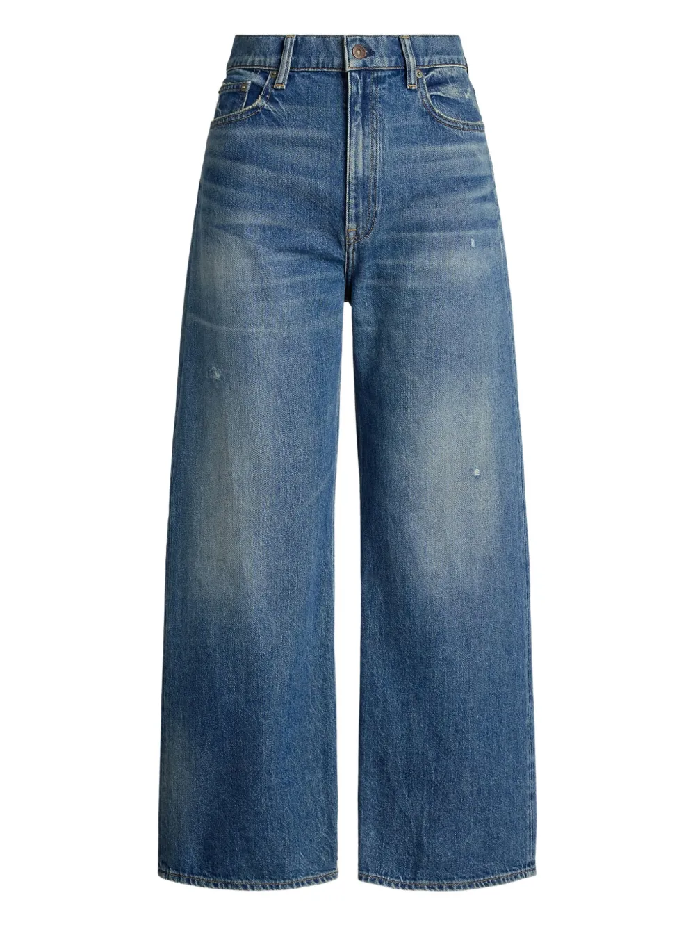 wide-leg distressed jeans