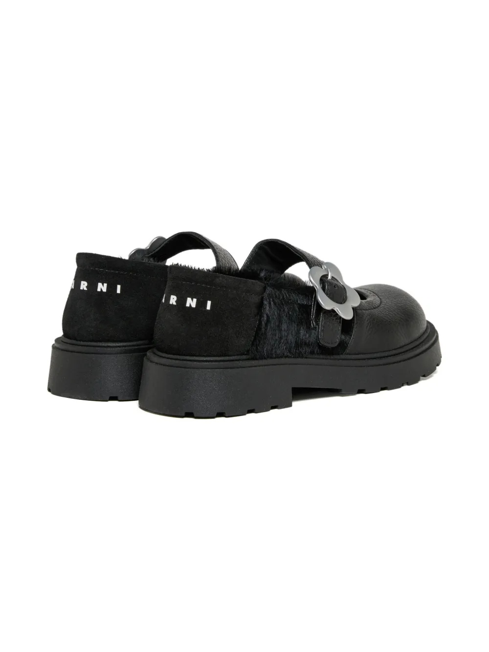 Marni Kids flower-buckle calfskin ballerinas Black