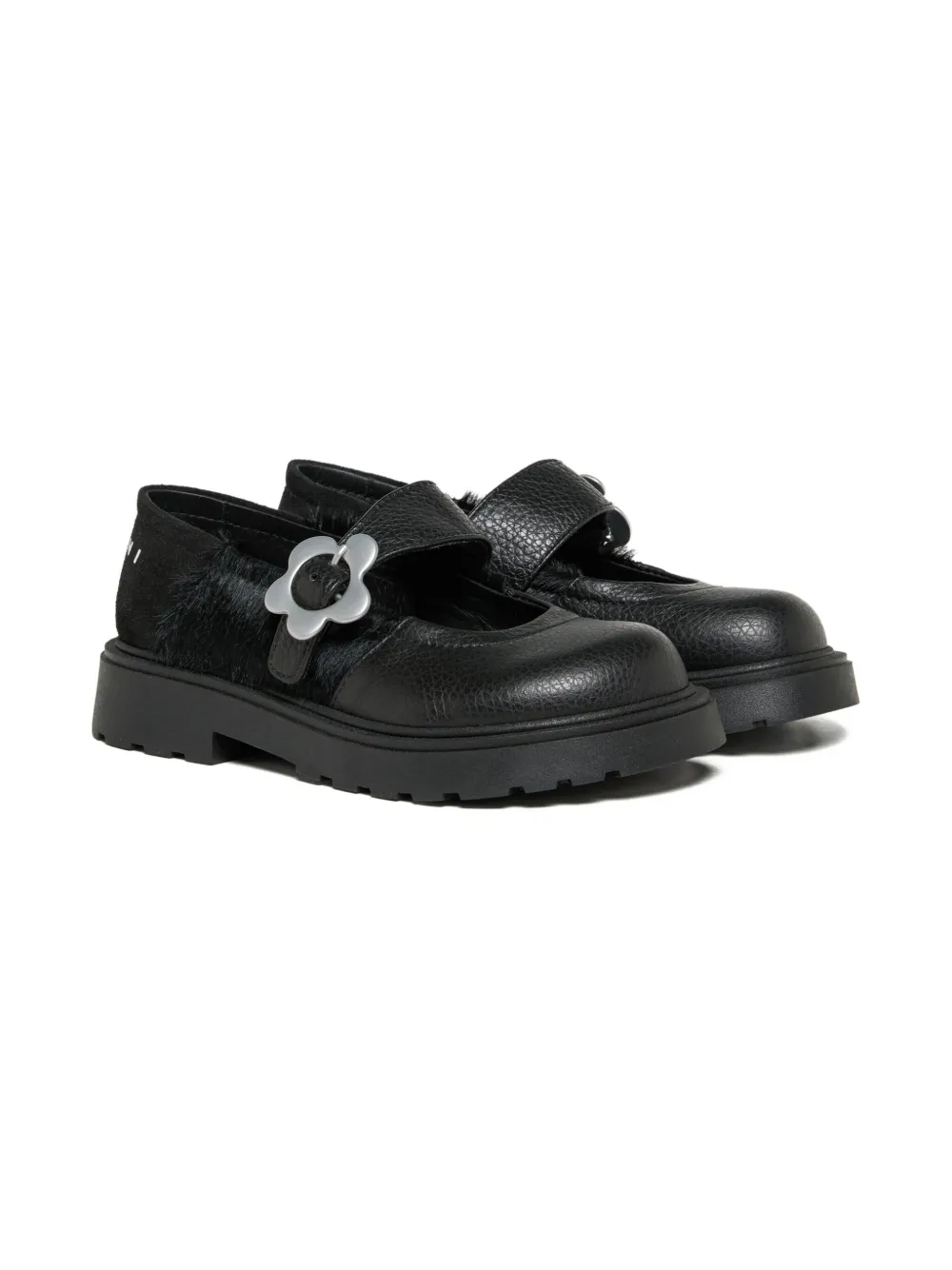 Marni Kids flower-buckle calfskin ballerinas Black
