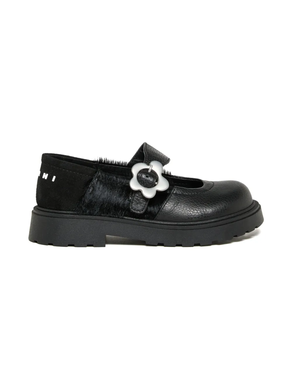 Marni Kids flower-buckle calfskin ballerinas Black