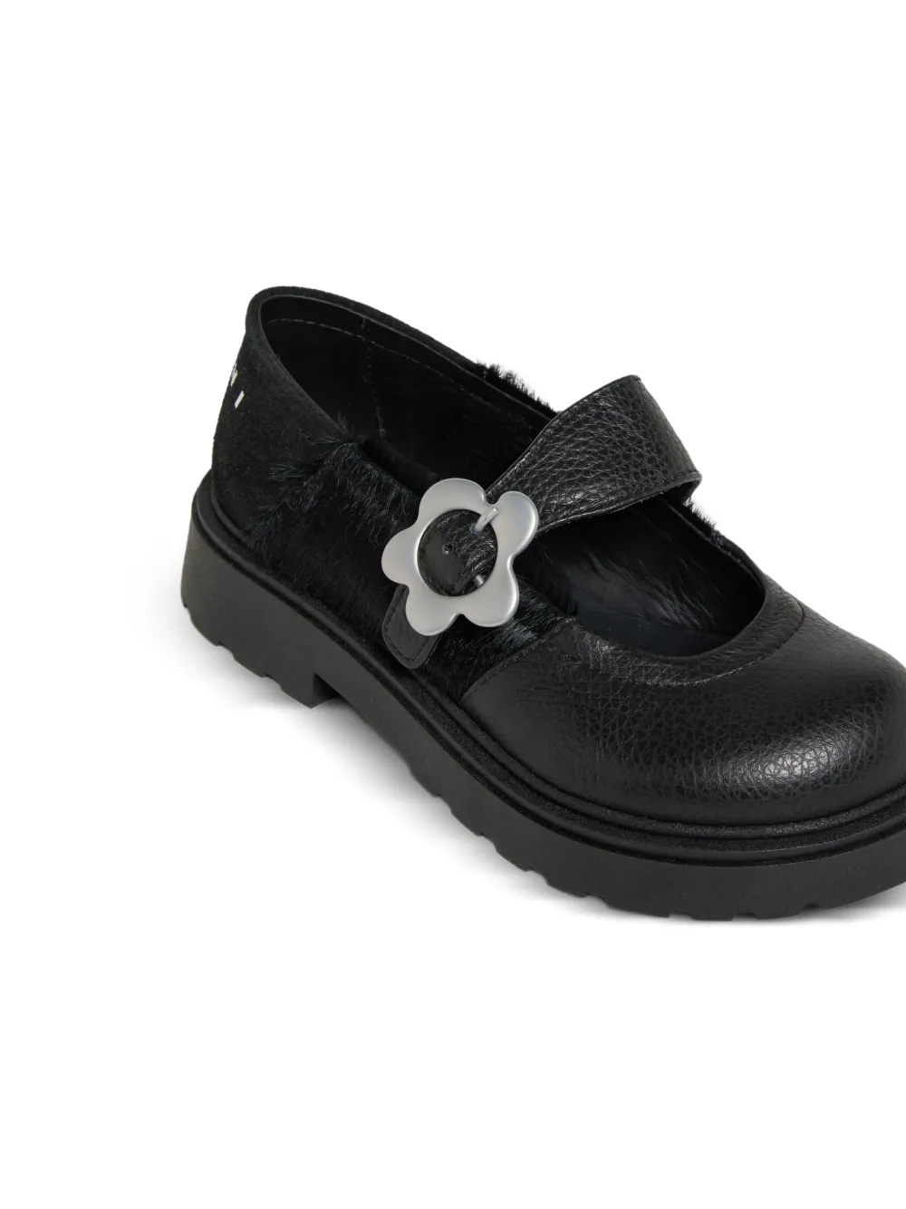 Marni Kids flower-buckle calfskin ballerinas Black