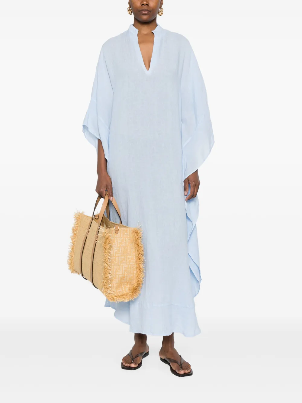 120% Lino Linnen maxi-jurk - Blauw