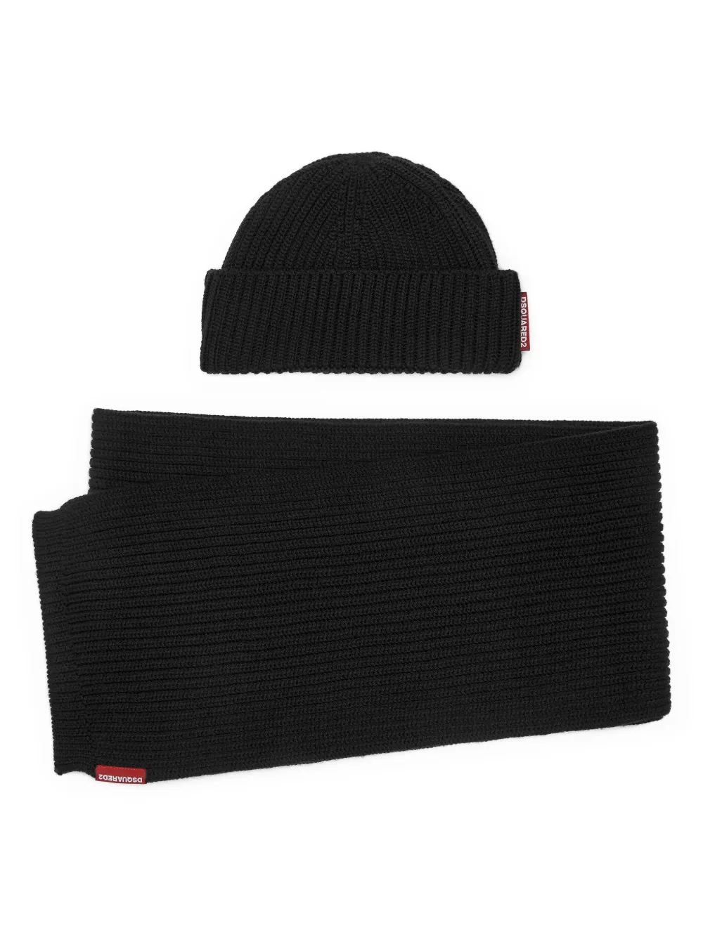 DSQUARED2 ribbed beanie and scarf set | Black | Image 1