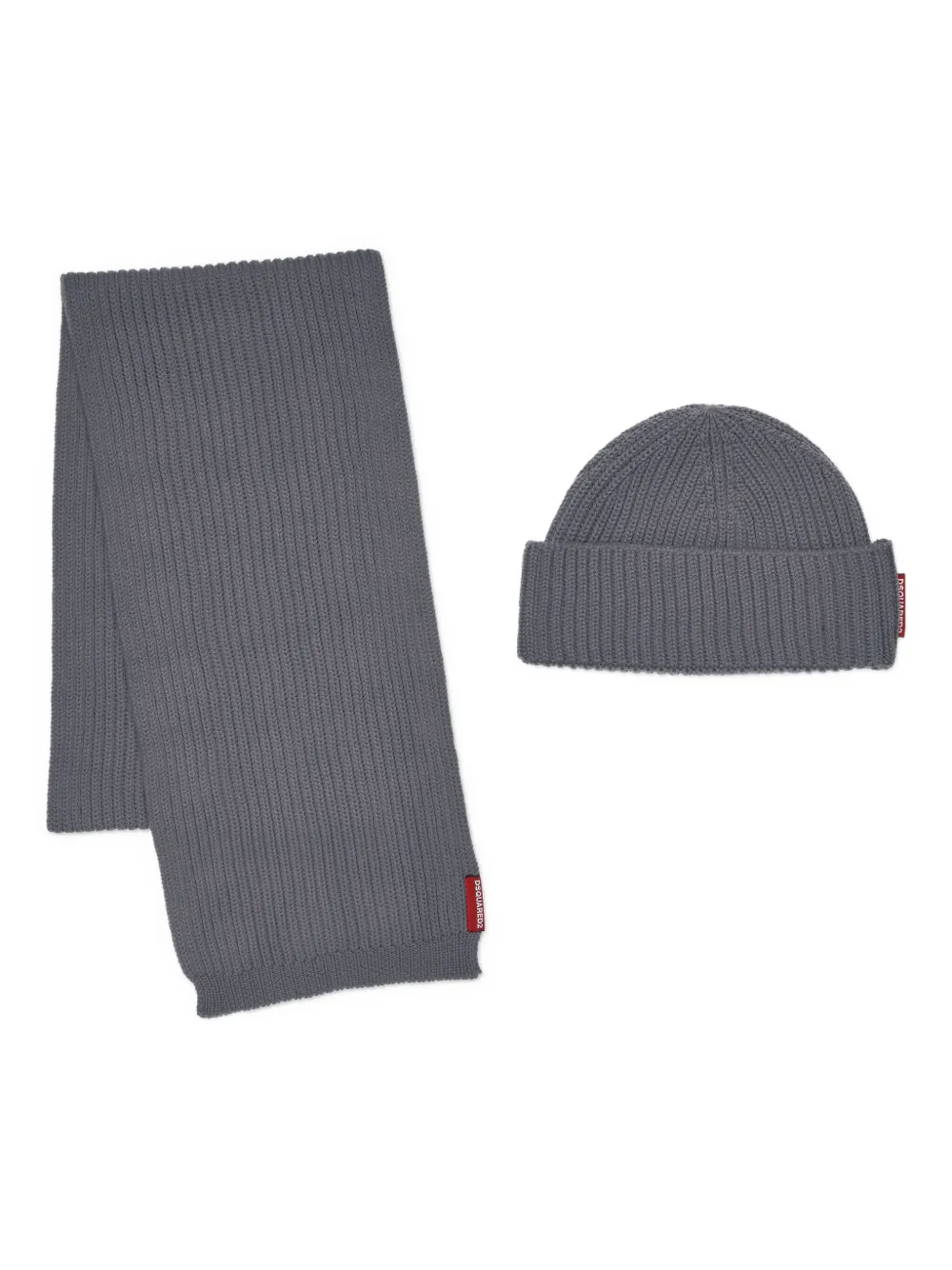 DSQUARED2 Ribgebreide muts en sjaal - Grijs