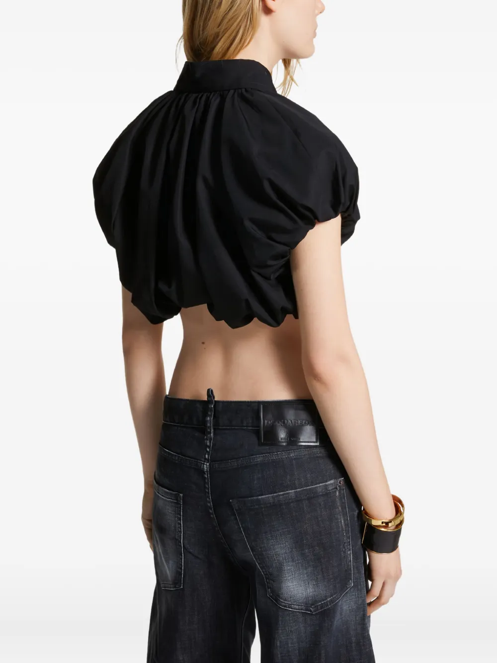 Dsquared2 Cropped Short Sleeve Shirt With Chest Pocket In Black