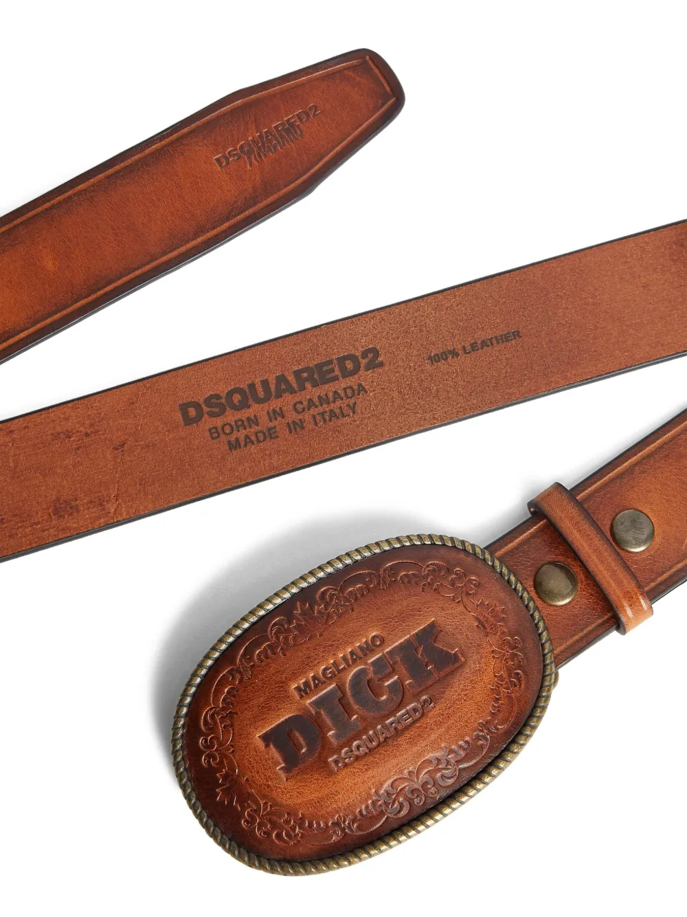 Dsquared2 Magliano X D2 Embossed Buckle Belt In Brown
