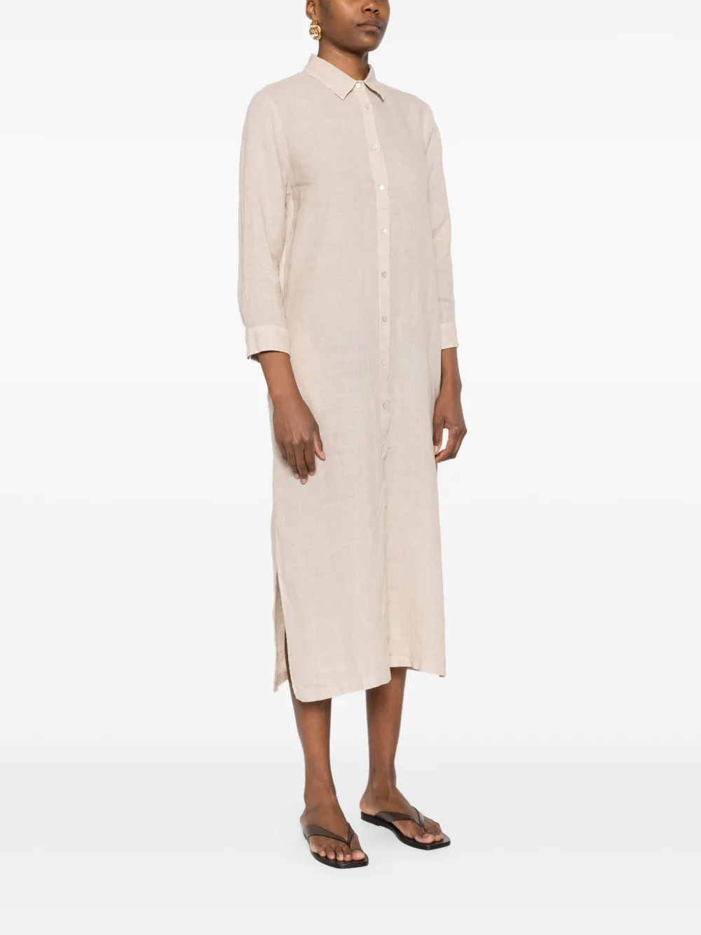 120% Lino Linnen midi-jurk - Beige