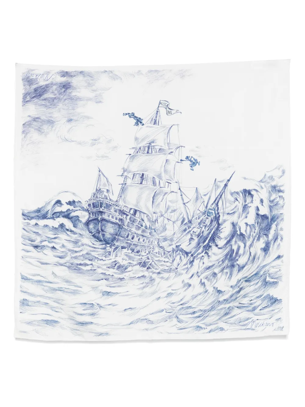 Moschino trompe-l'oeil scarf 4002 WHITE BLUE