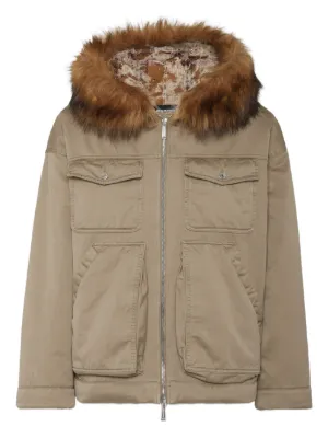 DSQUARED2 logo-embroidered Sherpa Hooded Jacket | Neutrals | FARFETCH