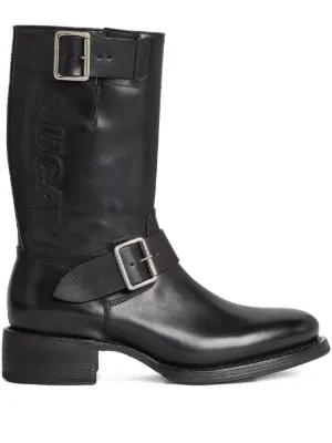 DSQUARED2 プレートトゥ フロントジップブーツ スタッズ ベルト ロック DSQUARED2 Buckled Leather Boots | Black | FARFETCH
