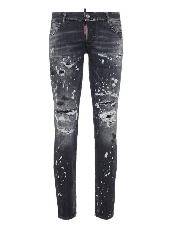 DSQUARED2 paint-splatter Distressed Jeans Black FARFETCH PH