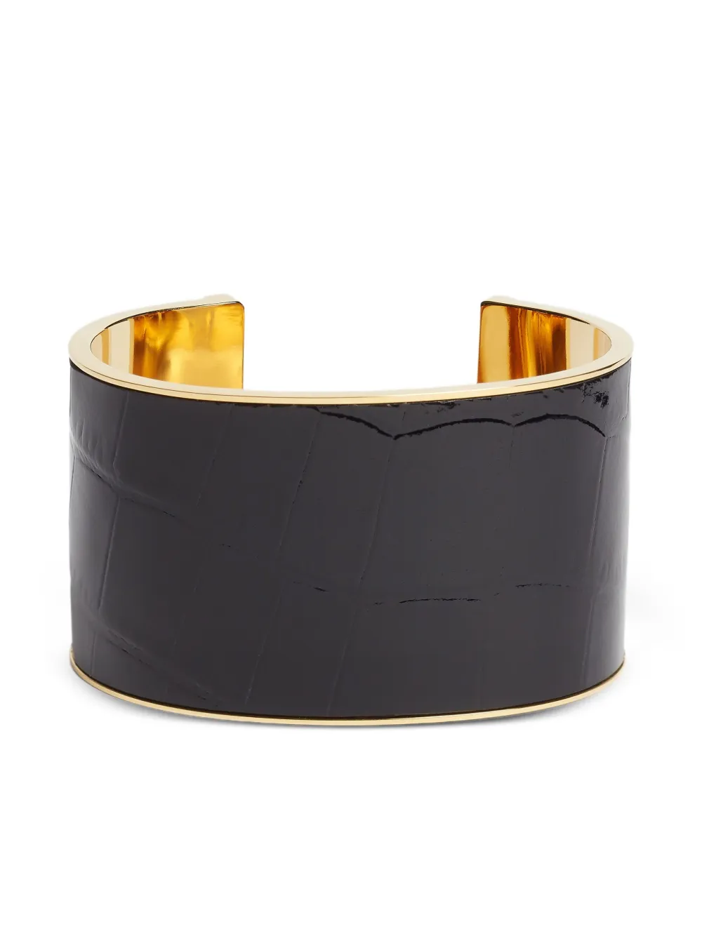 Dsquared2 Twin Croc Embossed Leather Cuff Bracelet In Black