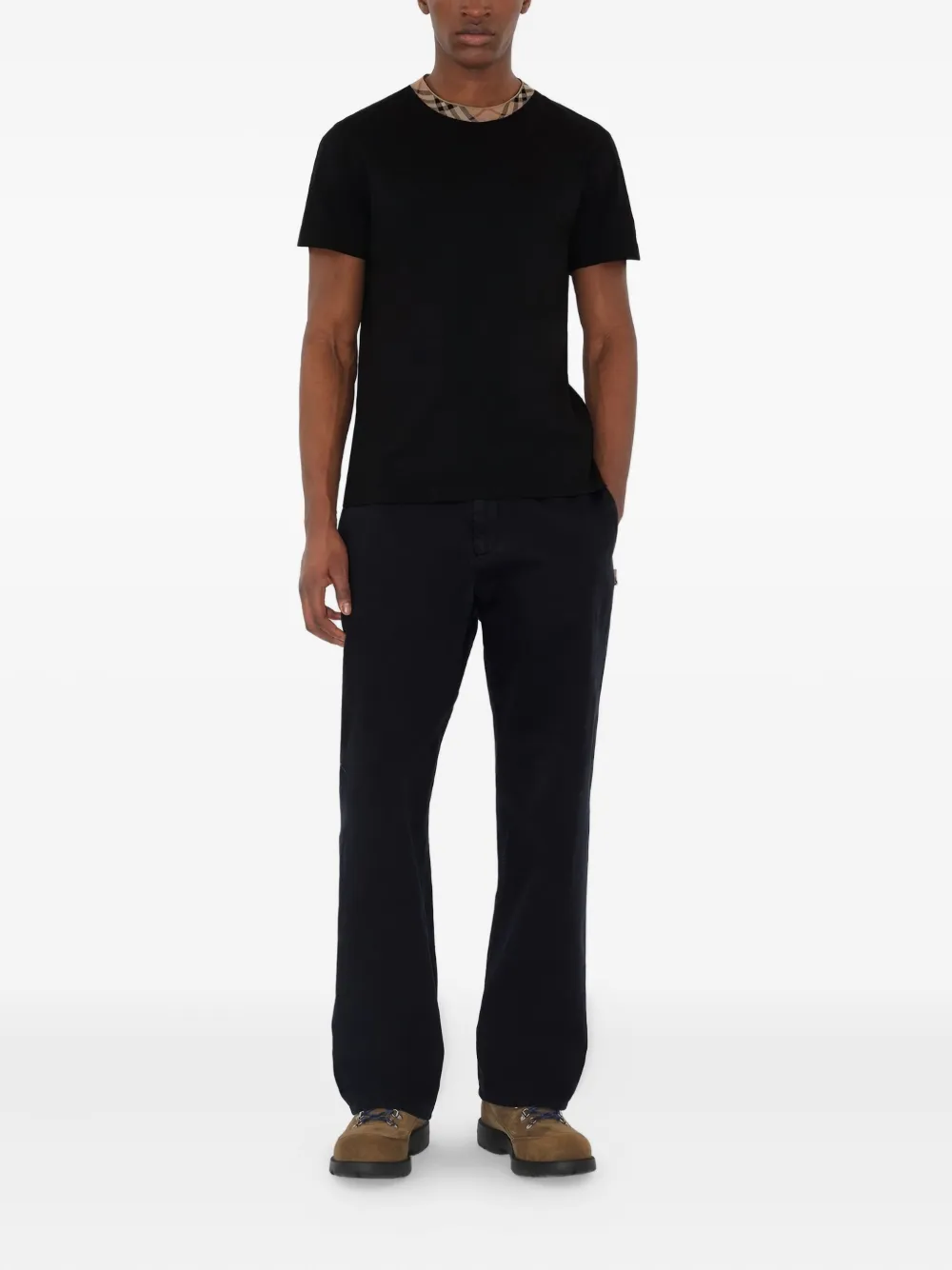 Burberry check-trim T-shirt - Zwart