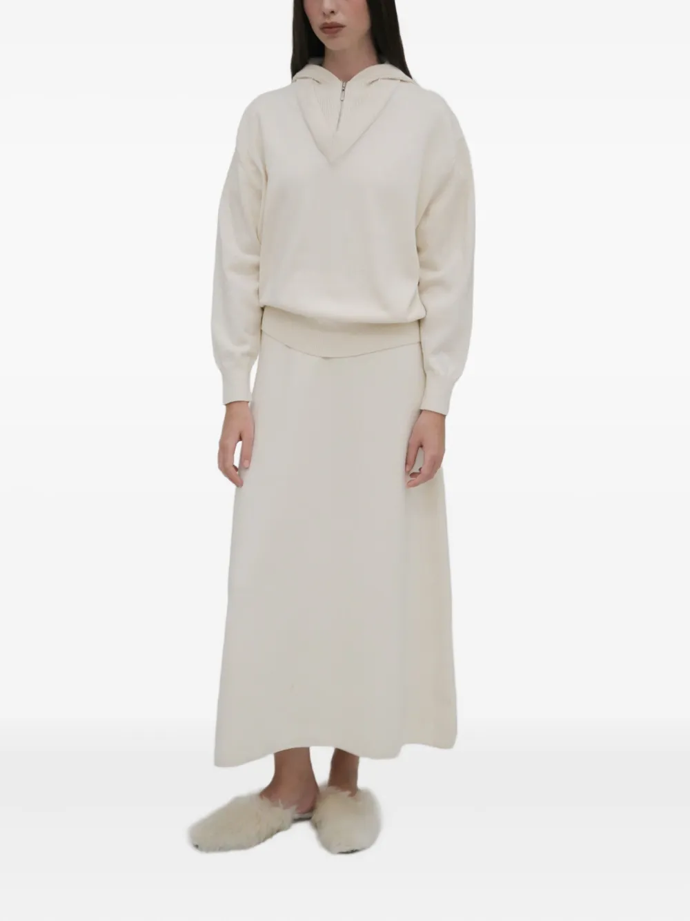 Rosetta Getty Pullover met capuchon en V-hals Beige