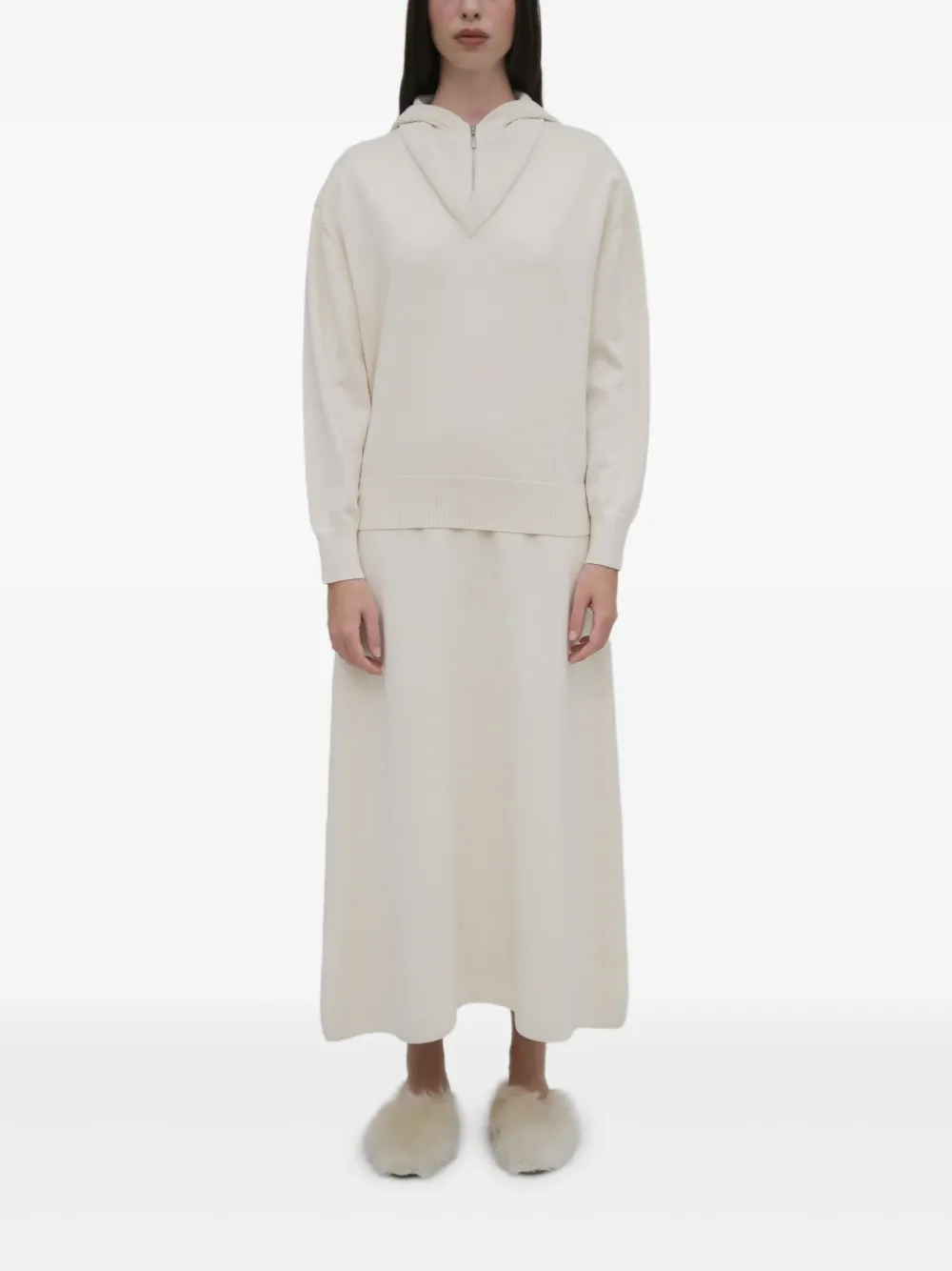 Rosetta Getty Pullover met capuchon en V-hals Beige