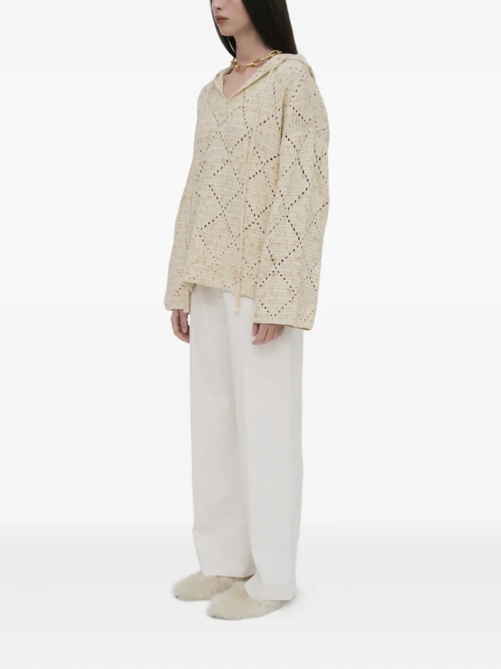 Rosetta Getty Gehaakte hoodie met patroon Beige