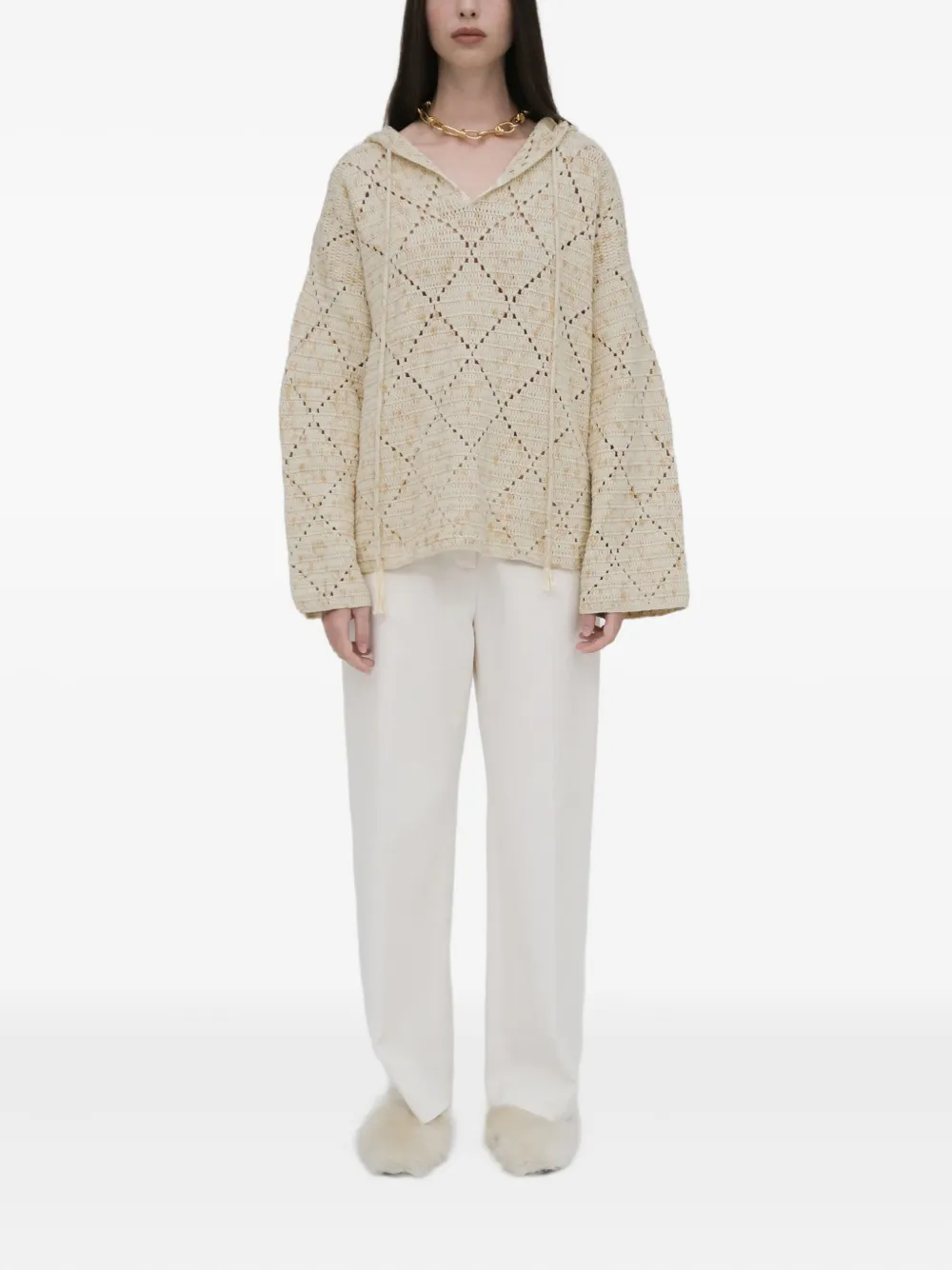 Rosetta Getty Gehaakte hoodie met patroon Beige
