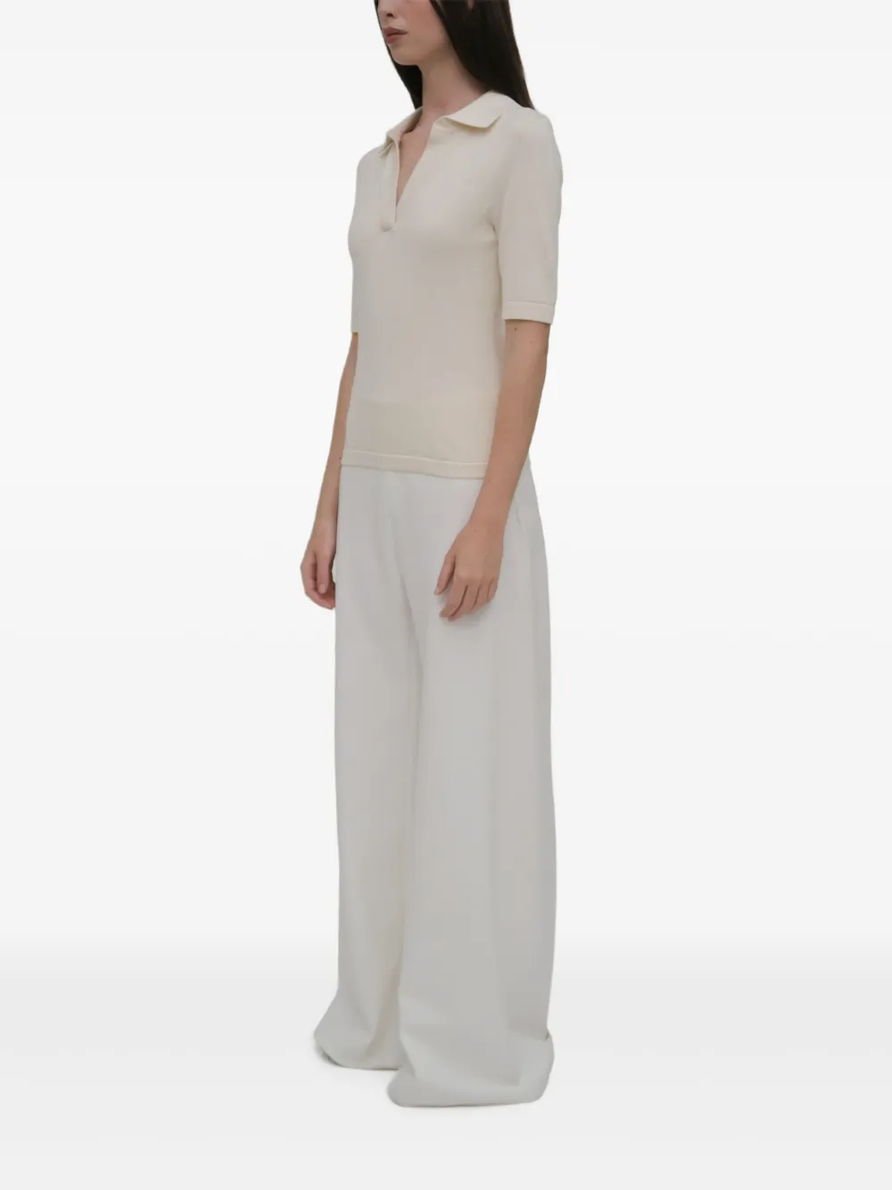 Rosetta Getty Top met wingtip-kraag en korte mouwen Beige