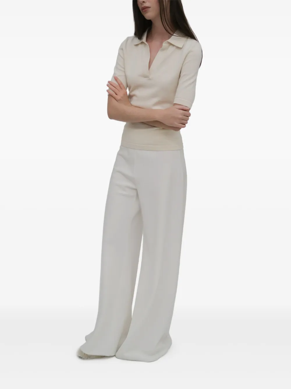 Rosetta Getty Top met wingtip-kraag en korte mouwen Beige