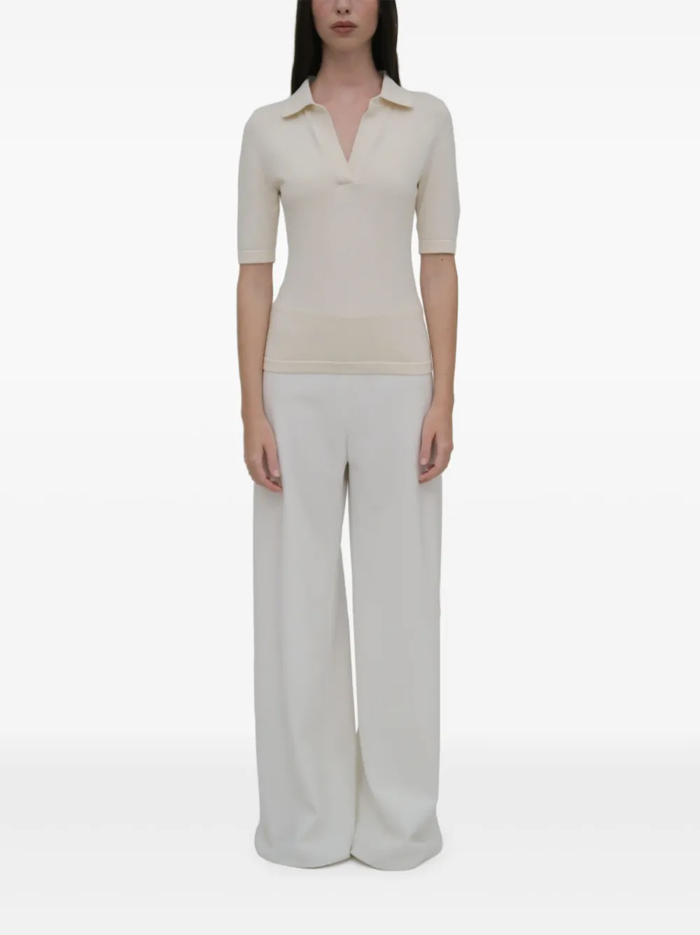 Rosetta Getty Top met wingtip-kraag en korte mouwen Beige
