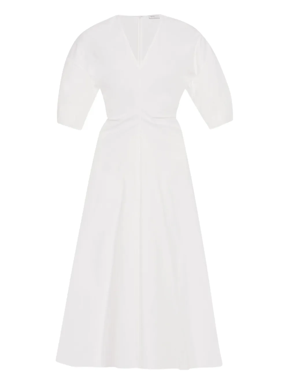 puff-sleeved midi dress