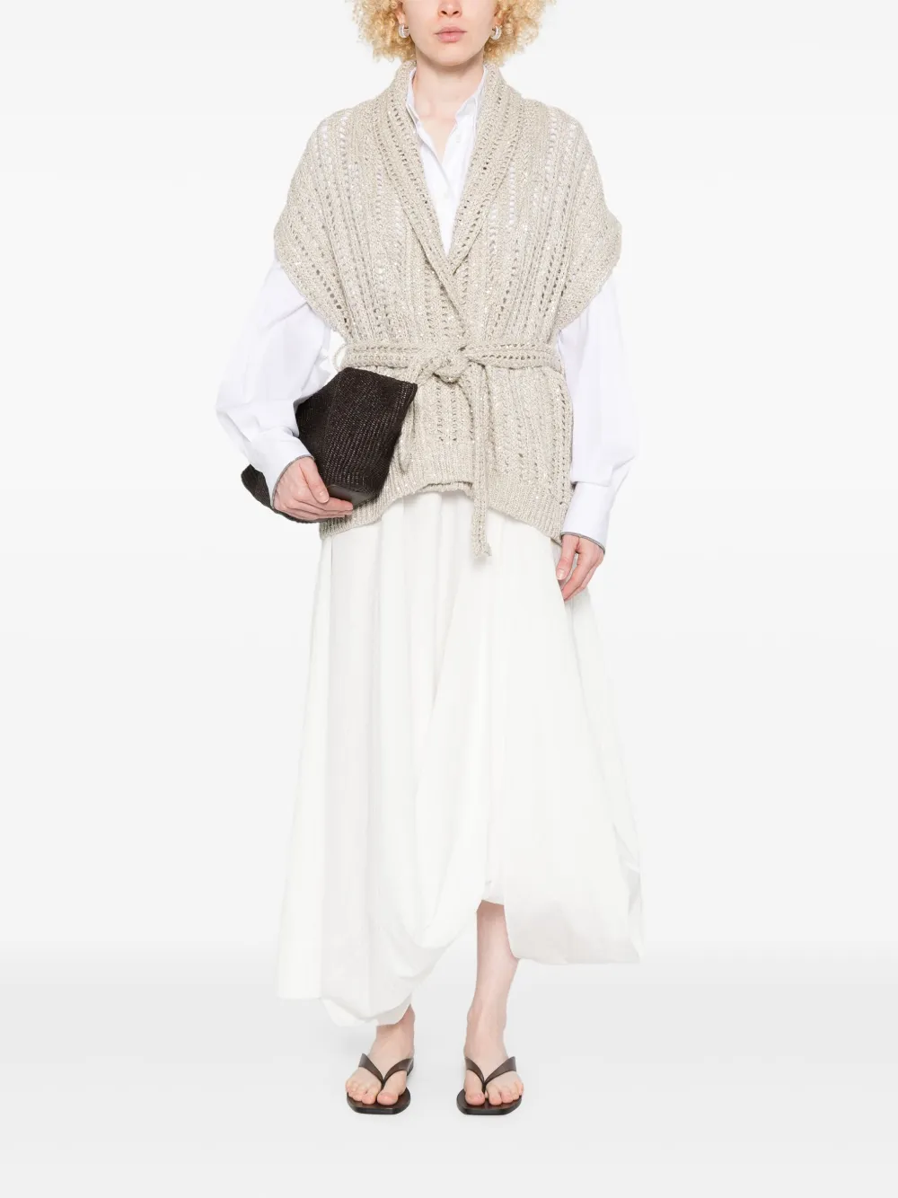 Brunello Cucinelli Wikkelvest met ceintuur Beige