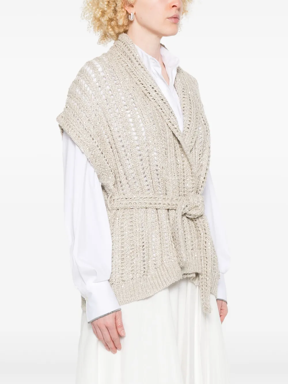 Brunello Cucinelli Wikkelvest met ceintuur Beige