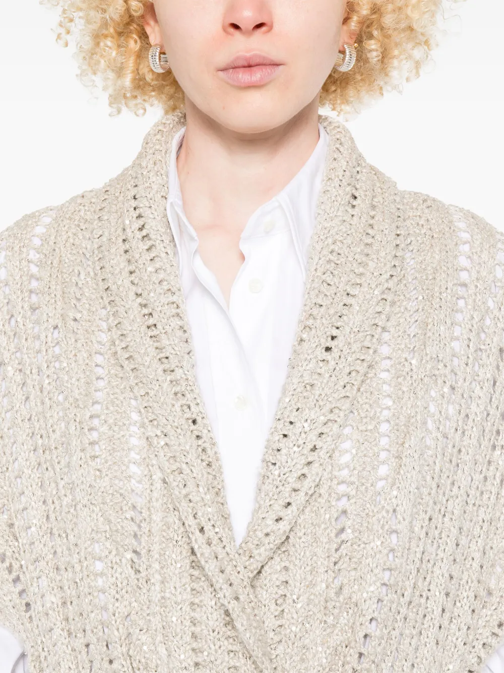 Brunello Cucinelli Wikkelvest met ceintuur Beige