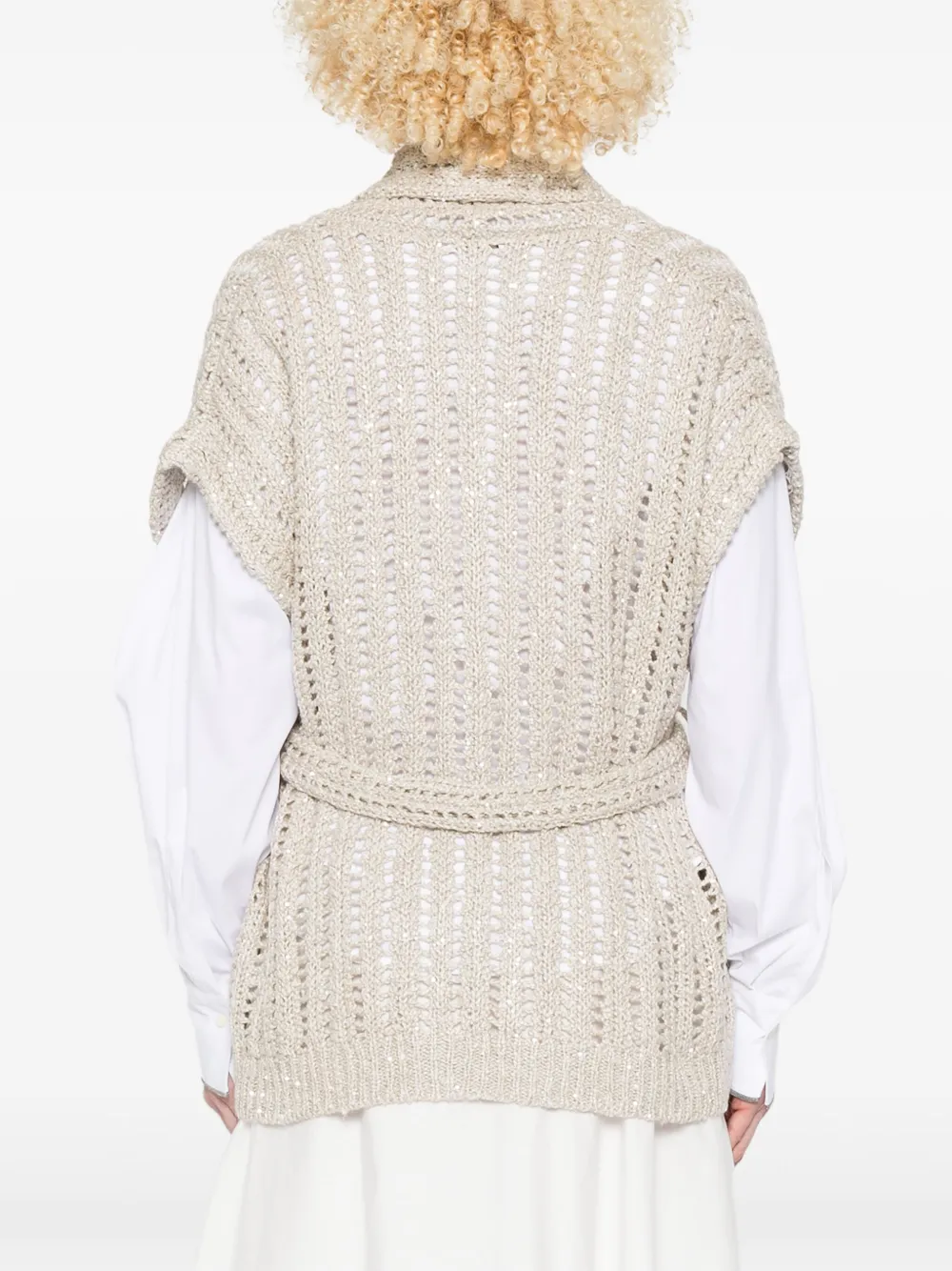 Brunello Cucinelli Wikkelvest met ceintuur Beige