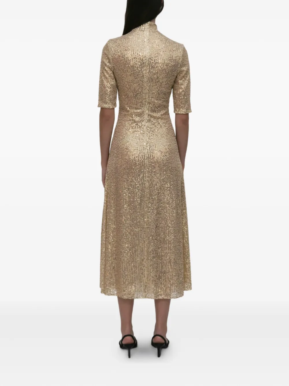 Rosetta Getty Midi-jurk met col en pailletten Beige