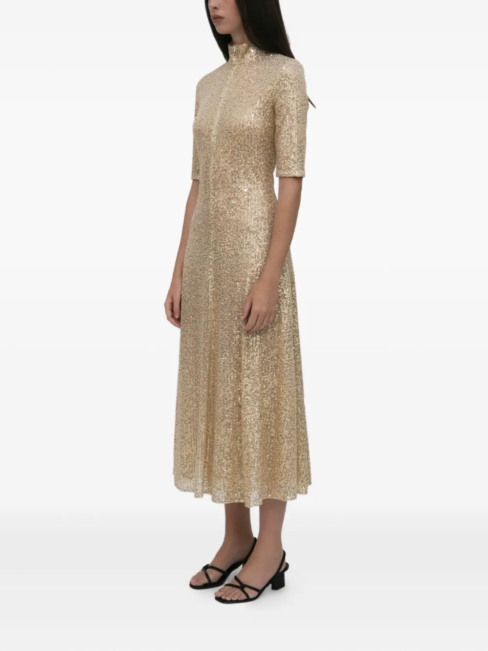 Rosetta Getty Midi-jurk met col en pailletten Beige
