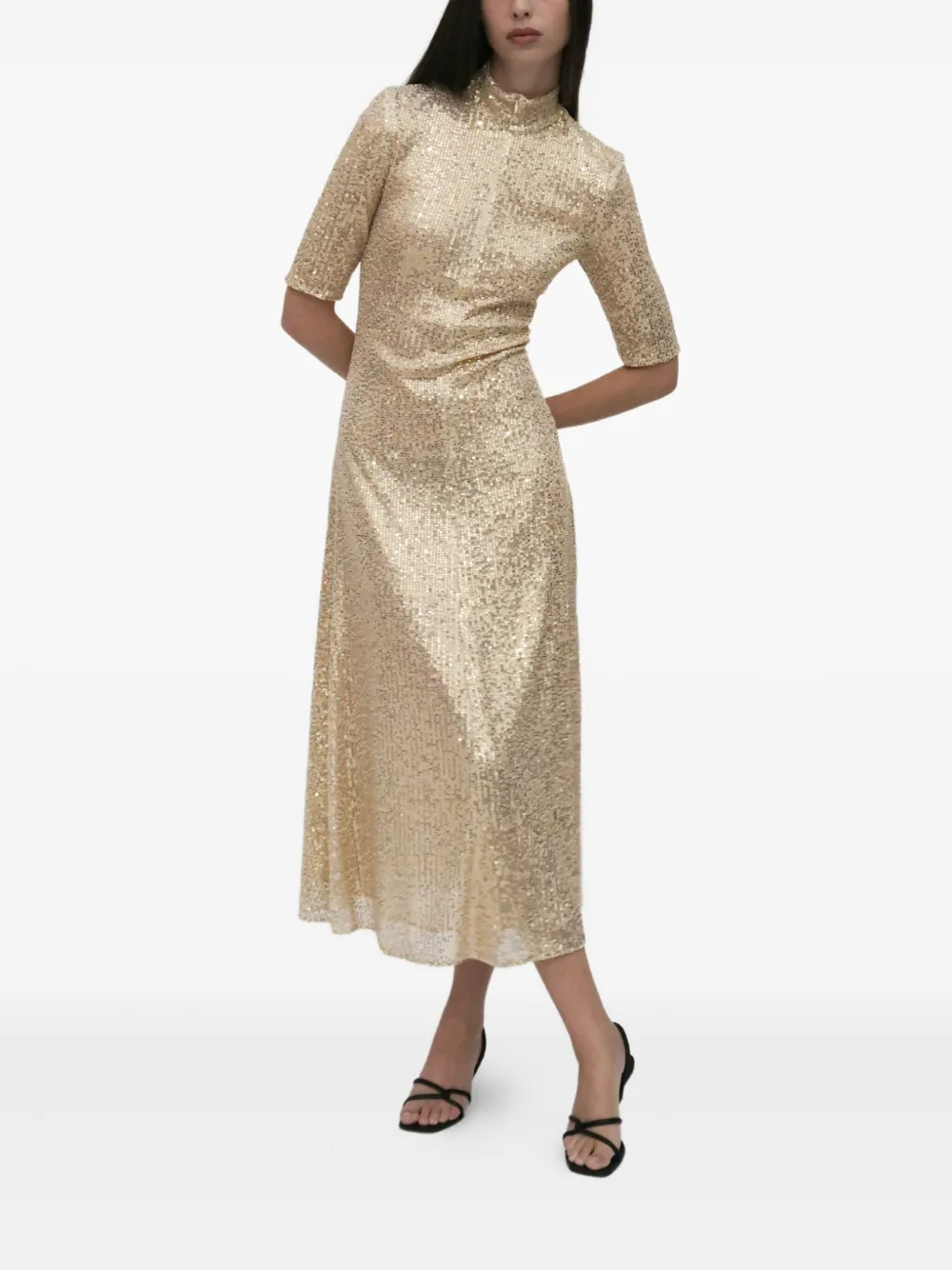 Rosetta Getty Midi-jurk met col en pailletten Beige