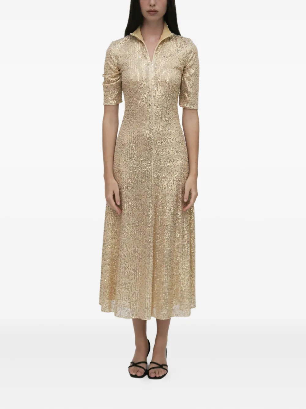 Rosetta Getty Midi-jurk met col en pailletten Beige