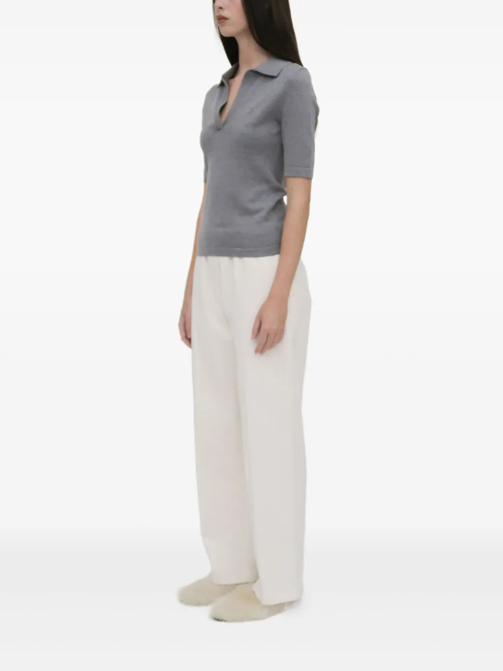 Rosetta Getty Top met wingtip-kraag en korte mouwen Grijs
