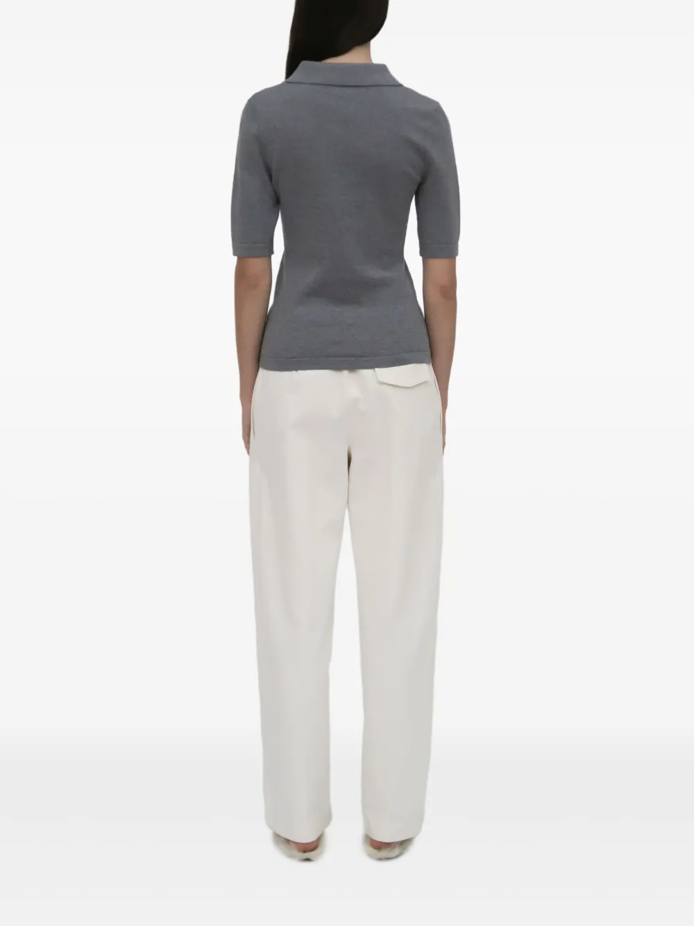 Rosetta Getty Top met wingtip-kraag en korte mouwen Grijs