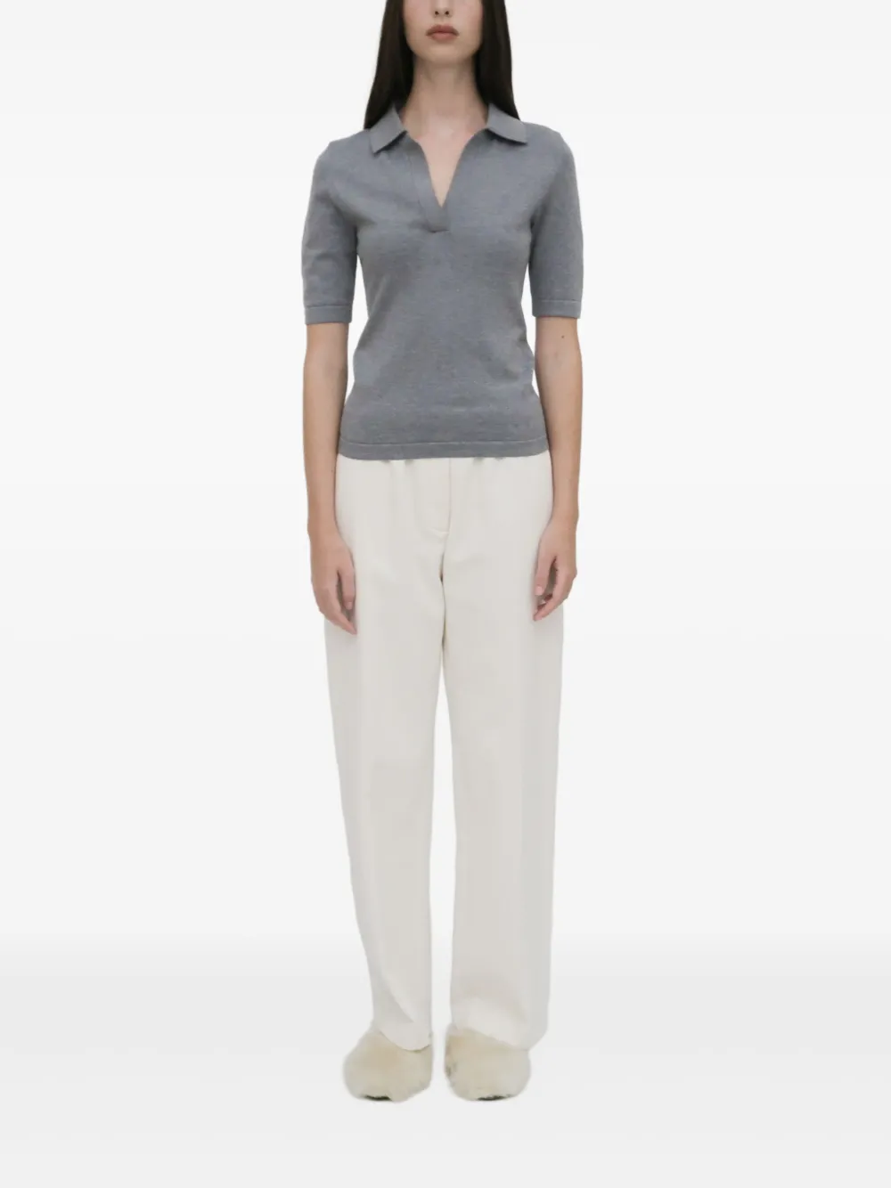 Rosetta Getty Top met wingtip-kraag en korte mouwen Grijs