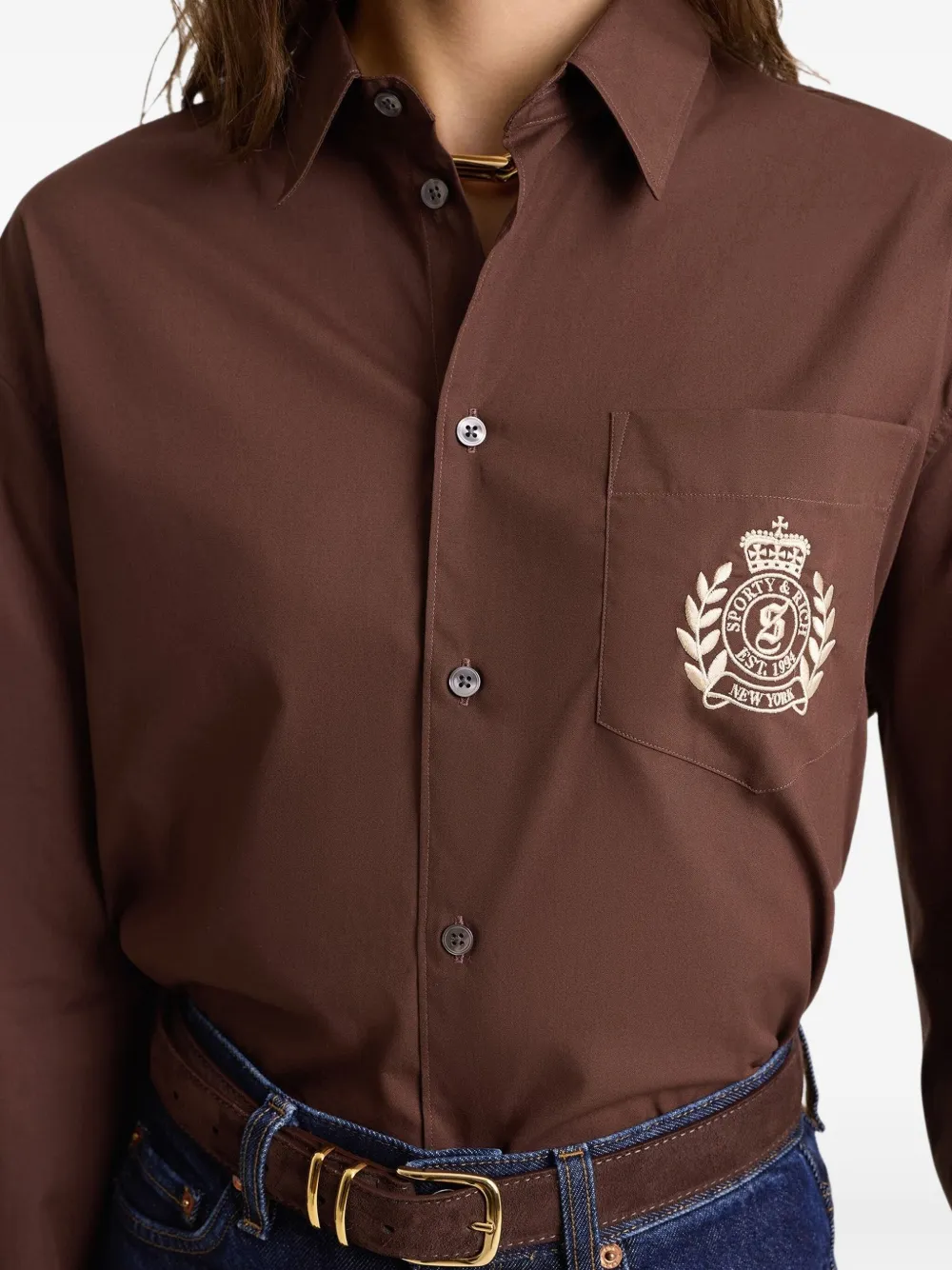 Sporty & Rich H&W Crest shirt Bruin