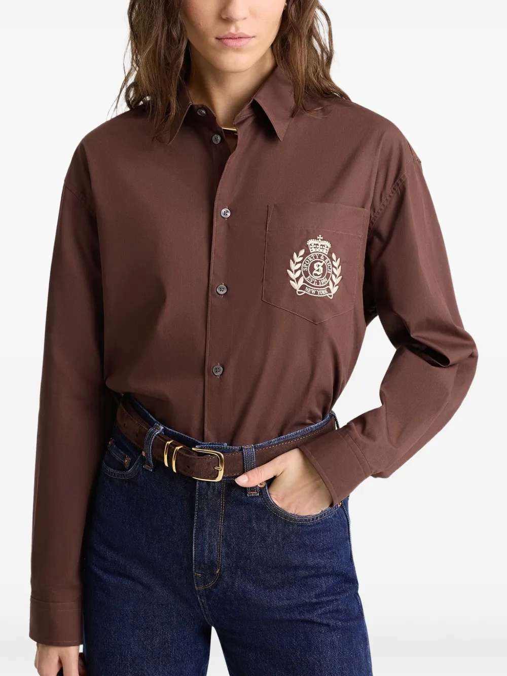 Sporty & Rich H&W Crest shirt Bruin