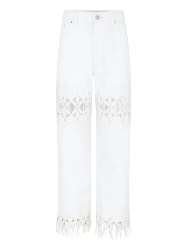 Rabanne Embroidered Fringed Trousers in White