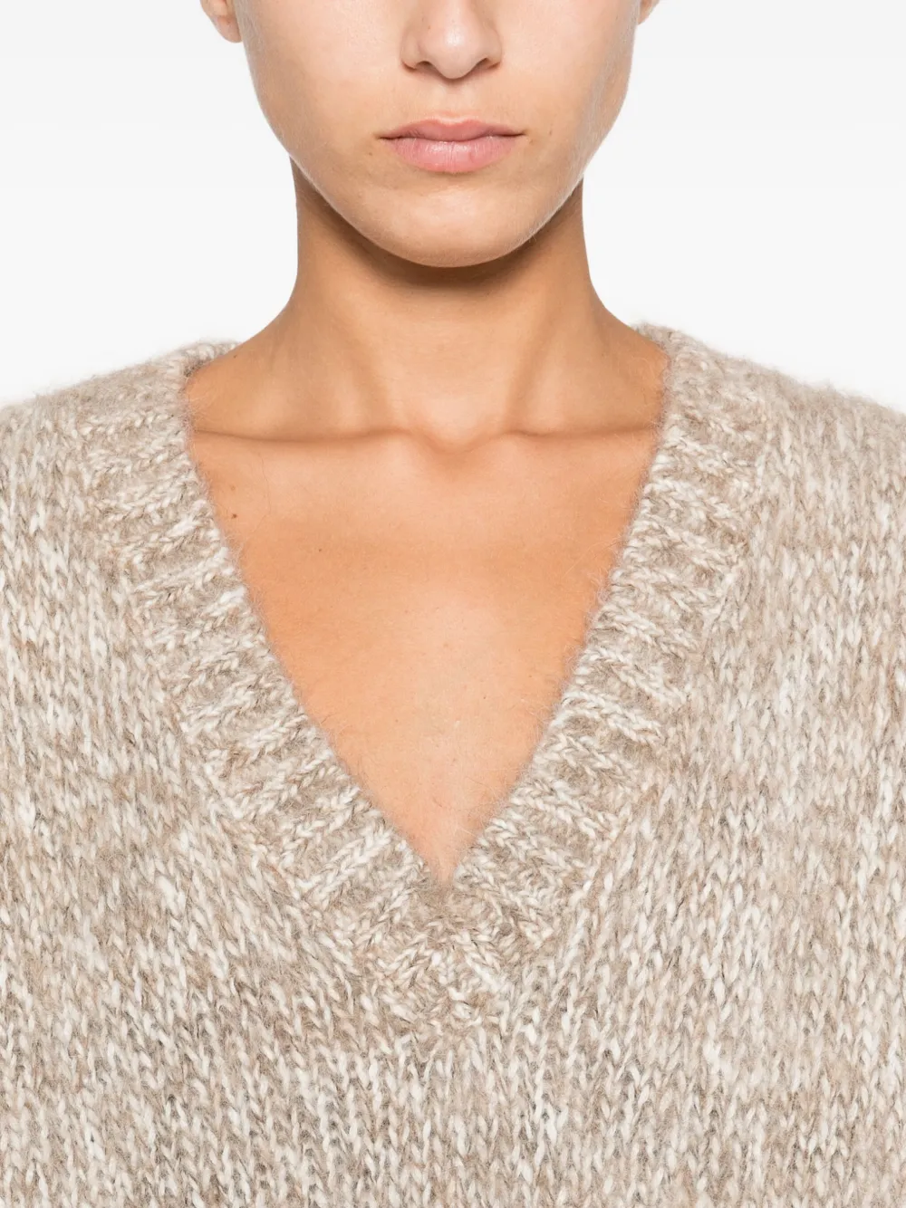 P.A.R.O.S.H. Top met V-hals en korte mouwen Beige