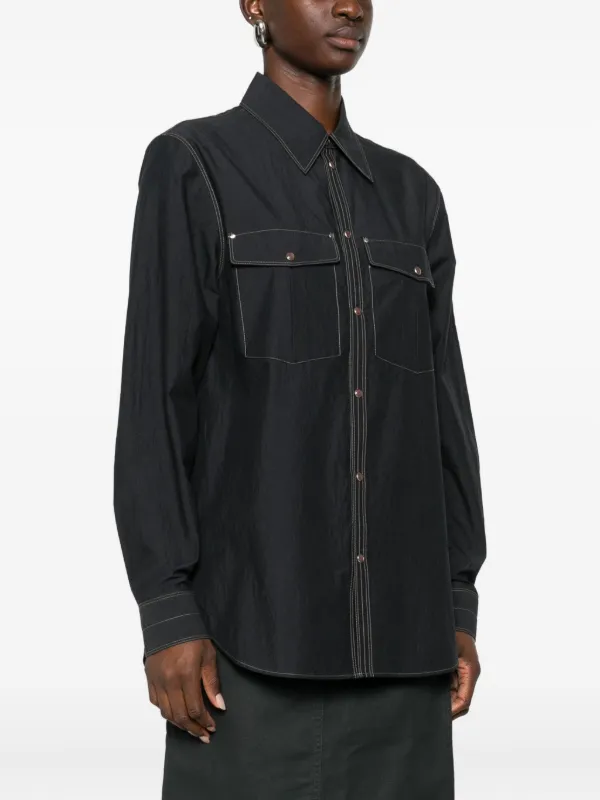 期間限定Lemaire ロングスリーブ ラップシャツ  サイズ 38 FR LEMAIRE トップステッチ シャツ | ブラック | FARFETCH JP