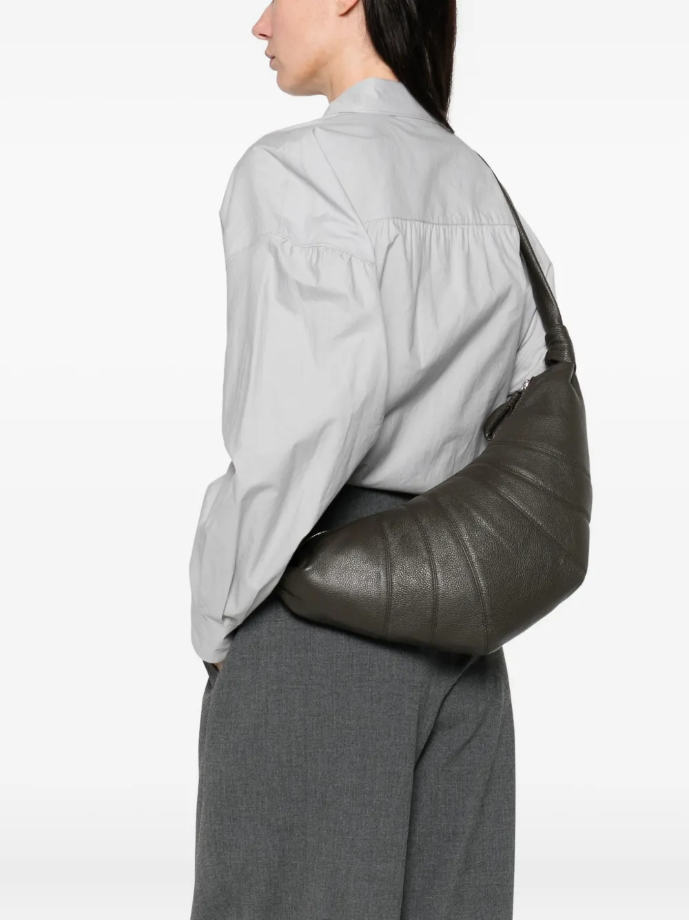 Lemaire Medium Croissant Leather Shoulder Bag In Gray