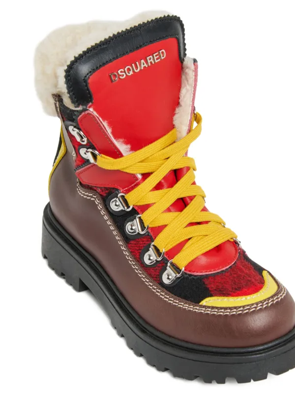 DSQUARED2 Brown Suede Boots with Red Plaid & Yellow Laces DSQUARED2 Canadian Hiking Boots | Brown | FARFETCH main image 2