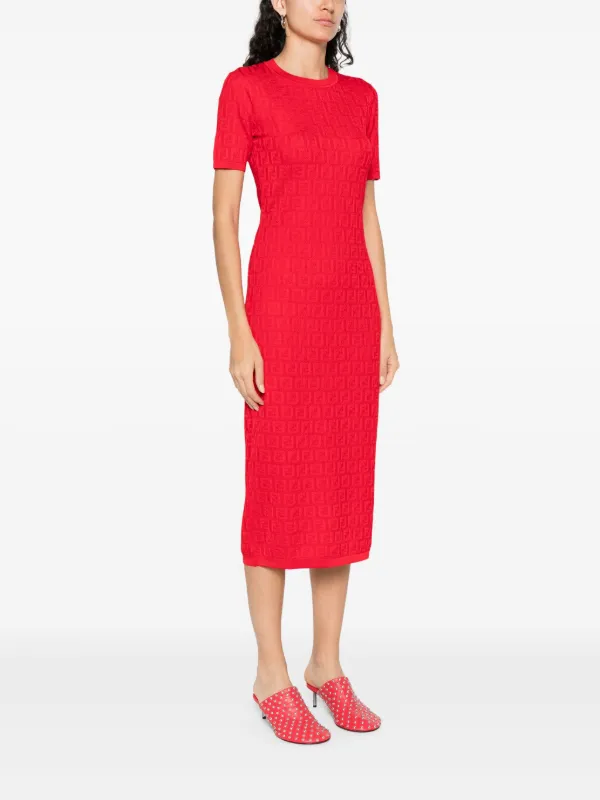 Fendi Ff-jacquard Dress - Red Fendi Ff-jacquard Dress - Red