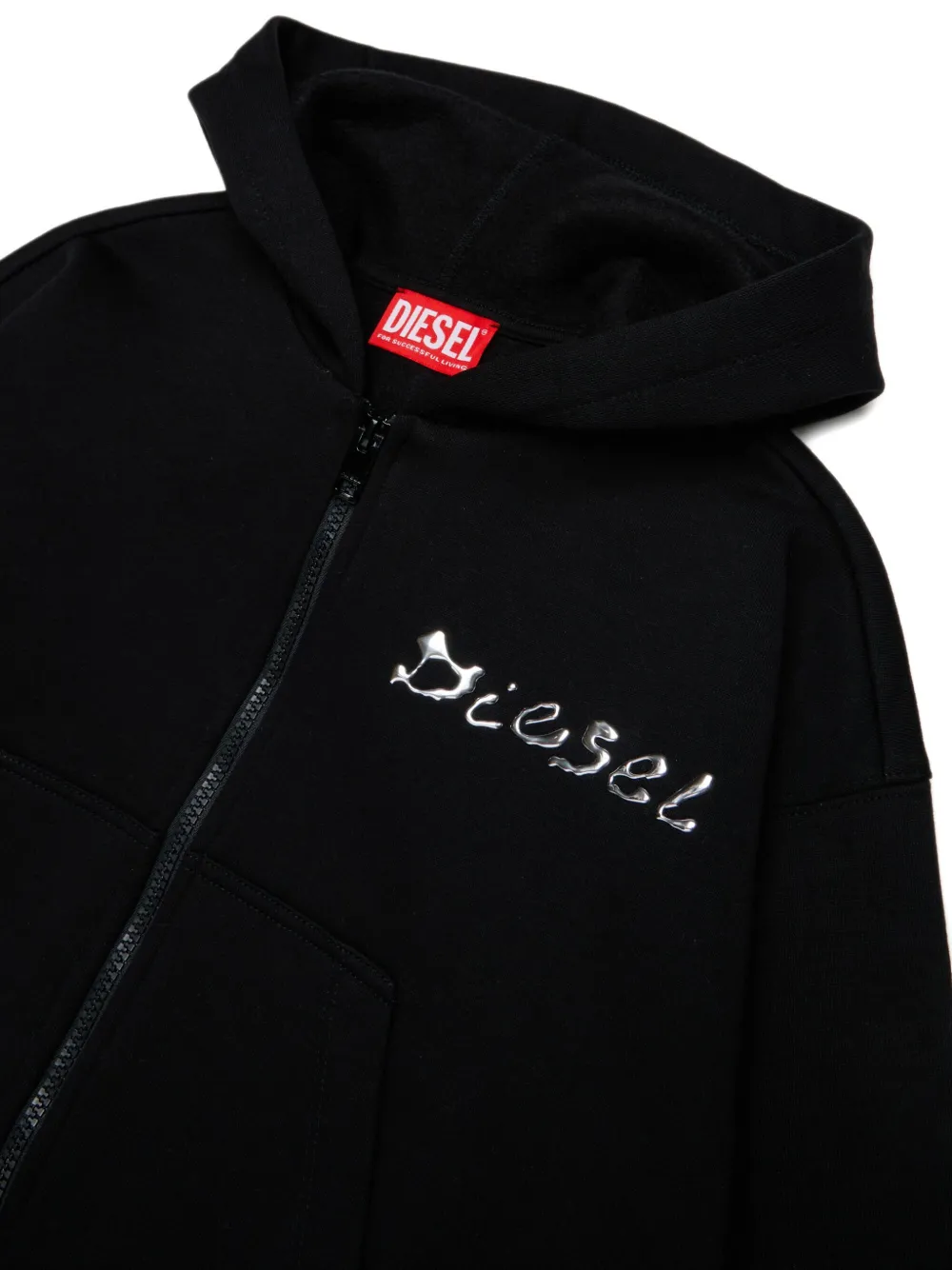 Diesel Kids Hoodie met logo-reliëf Zwart