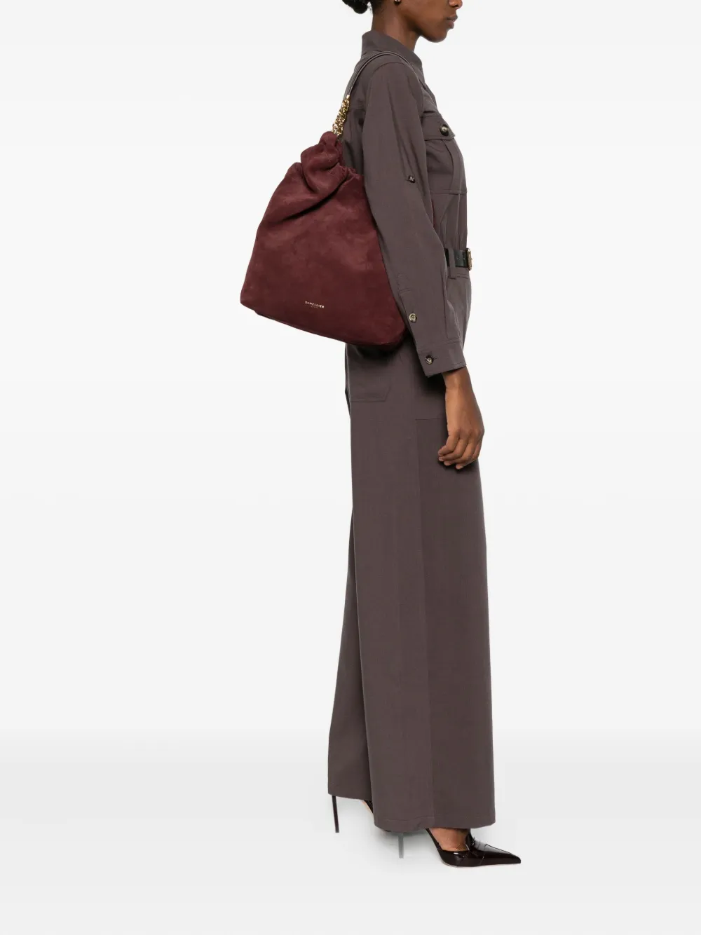 Demellier Miami Suede Shoulder Bag In Burgundy