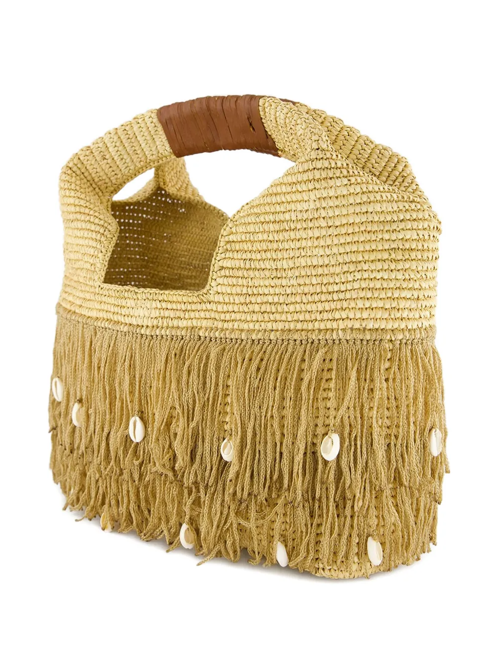 Sensi Studio Rieten handtas met franje - Beige