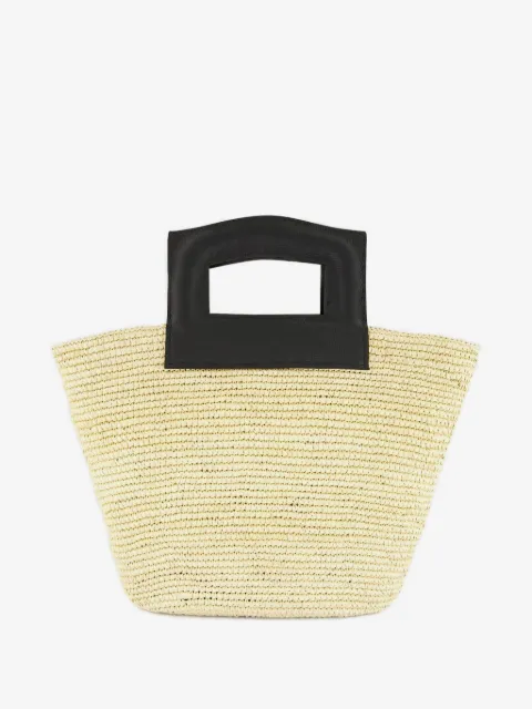 Sensi Studio straw leather-handle tote bag